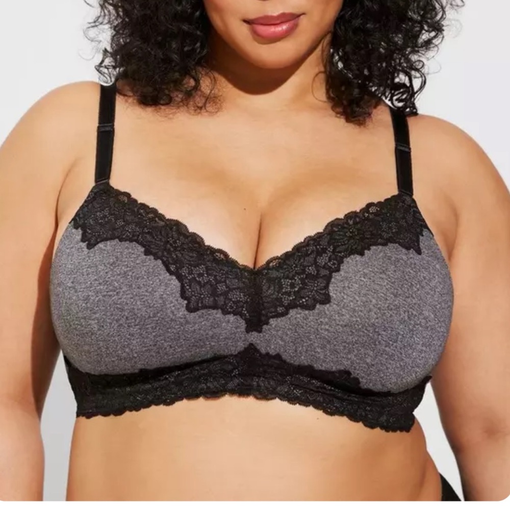 Torrid Gray and Black Lace Trim Bra